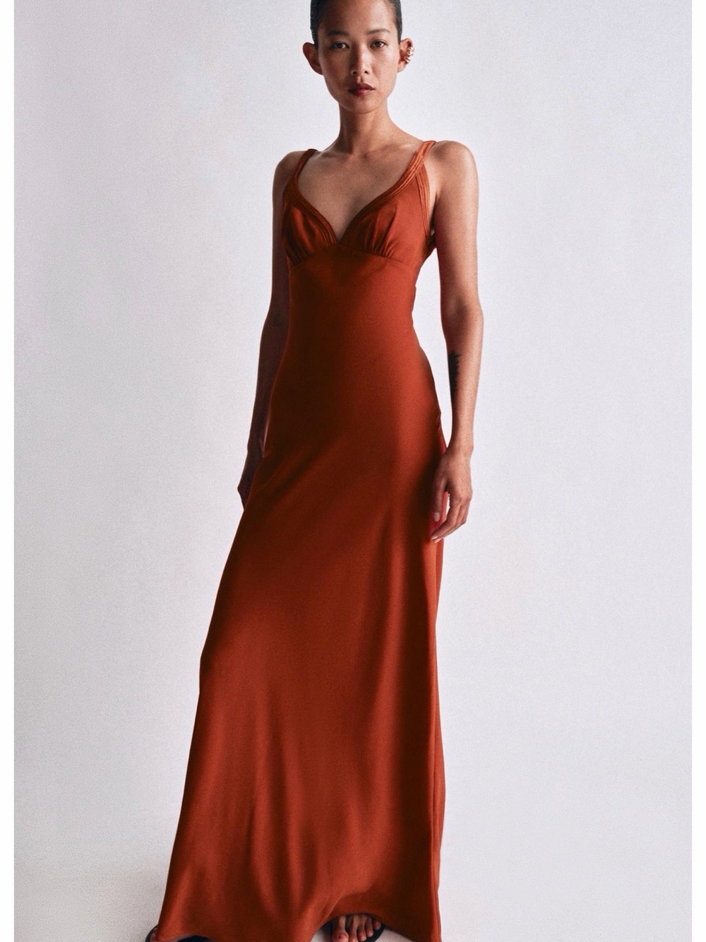Zara Rust Satin Slip Maxi Dress